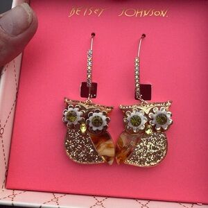Betsey Johnson Gold and Brown Owl Earrings